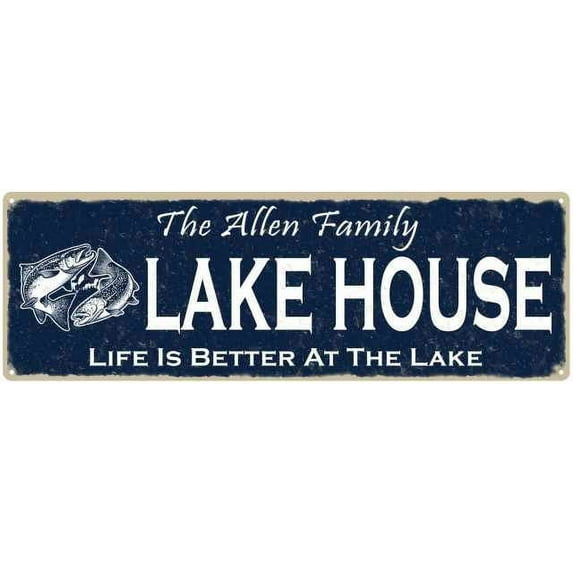 The ALLEN Family Lake House Sign 6x18 Metal Fishing Cabin Decor 206180101032