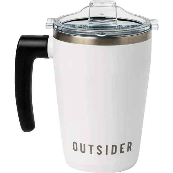 OUTSIDER Stainless Steel Vacuum Insulated Coffee Mug/Cup with Rotating Handle and Spill Proof Lid – Great Travel Tumbler for Outdoor, Home, Office – 17 ounces, White