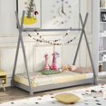 thumbnail image 1 of Twin Size solid wood platform bed frame with no box spring gray for bedroom, 1 of 10