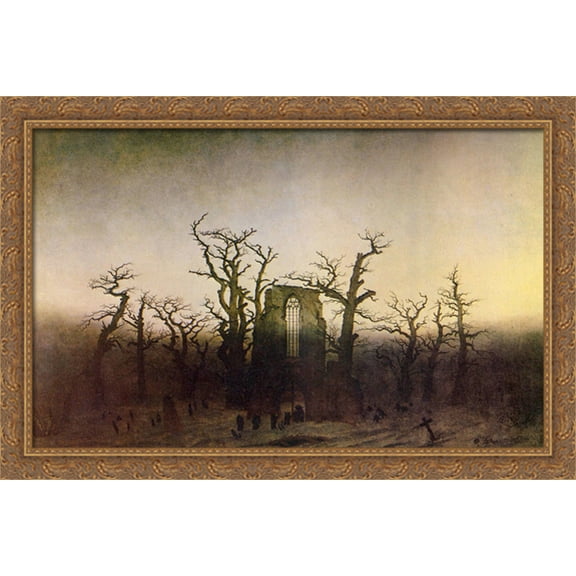 The Abbey in the Oakwood 40x26 Large Gold Ornate Wood Framed Canvas Art by Caspar David Friedrich