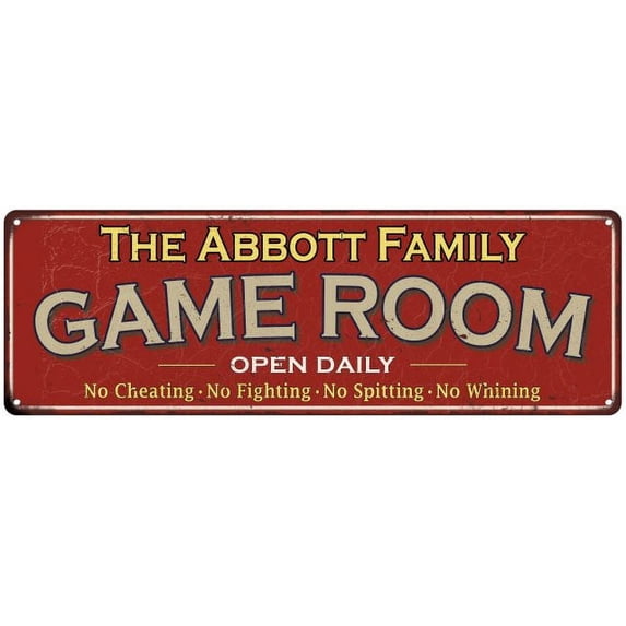 The Abbott Family Gift Red Game Room Metal 6x18 Sign 206180038520