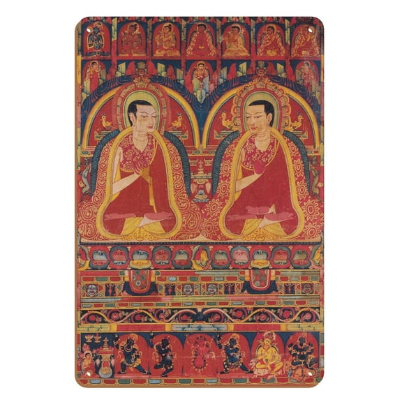 The Abbotts Of Taklung - Kagyu Lineage Masters - Vintage Tibetan Thangka Buddhist Painting - Tibet, 13th Century - 8 x 12 inch Vintage Wood Art Sign