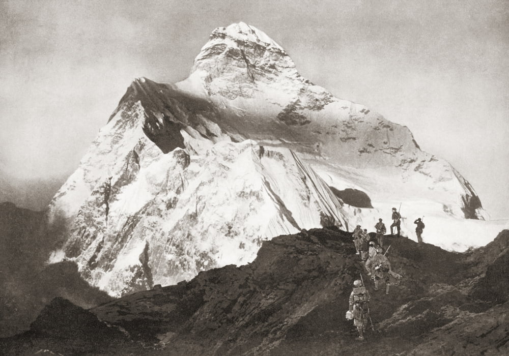 The Abruzzi Spur On The K2 Mountain From The Year 1910 Illustrated Canvas Art - Ken Welsh Design Pics (34 x 22)