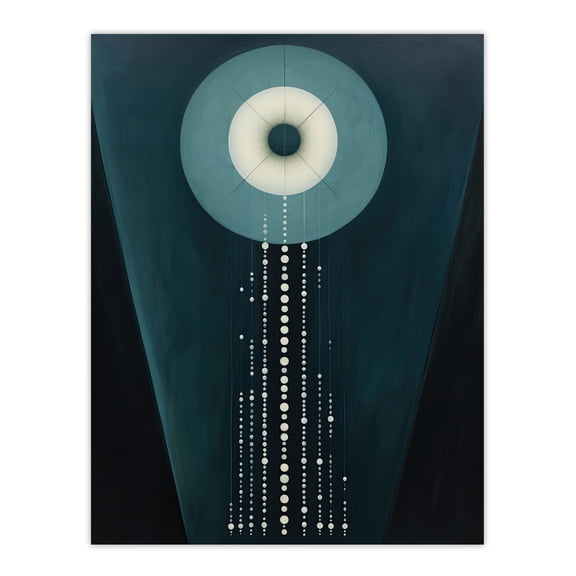 The Abstraction Of Teal Moonlight Pearls Blue Hilma af Klint Style Oil Painting Extra Large XL Wall Art Poster Print
