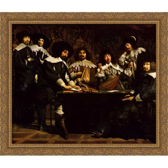 The Academy 32x28 Large Gold Ornate Wood Framed Canvas Art by Le Nain brothers