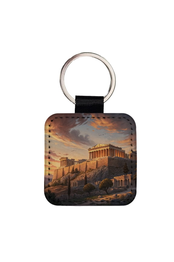 The Acropolis At Golden Hour Athens Greece Faux Leather Square Keychain