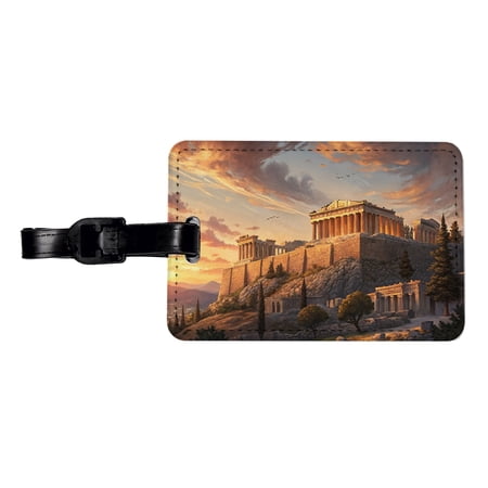 The Acropolis At Golden Hour Athens Greece Faux Leather Travel Luggage Tag