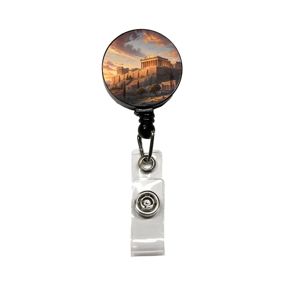 The Acropolis At Golden Hour Athens Greece Retractable Reel ID Badge Key Card Name Tag Holder with Clip