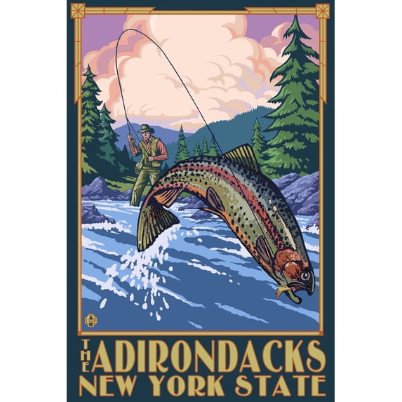 The Adirondacks, New York State, Fly Fisherman (12x18 Wall Art Poster, Room Decor)