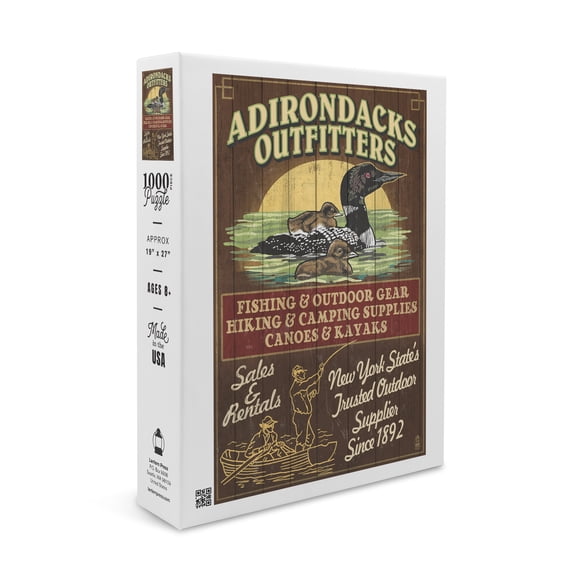 The Adirondacks, New York State, Loon Vintage Sign (1000 Piece Puzzle, Size 19x27, Challenging Jigsaw Puzzle for Adults and Family, Made in USA)
