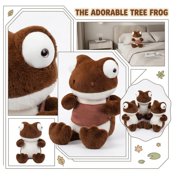 The Adorable Tree Frog Plush, Big-Eyed Brown and White Amphibian Stuffed Animal, Soft Unique Rainforest Companion for Nature Lovers and Display