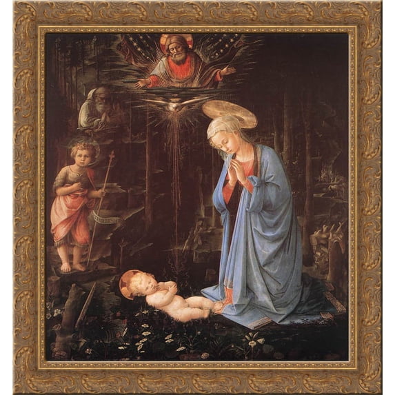 The Adoration of the Infant Jesus 24x20 Gold Ornate Wood Framed Canvas Art by Filippo Lippi