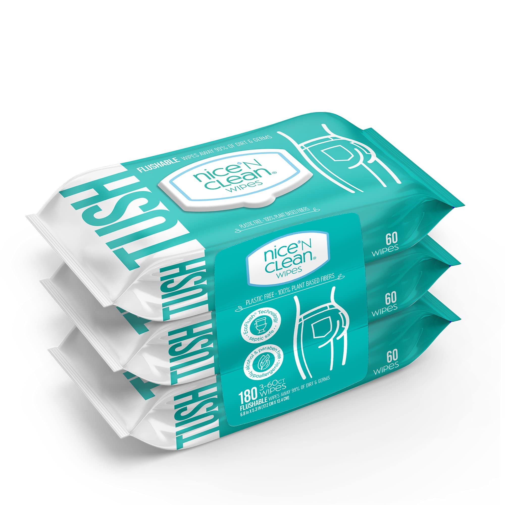 The Adult Flushable Cleansing wipes are made from plantbased fibers and infused with Aloe