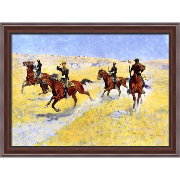The Advance 38x28 Large Walnut Ornate Wood Framed Canvas Art by Frederic Remington
