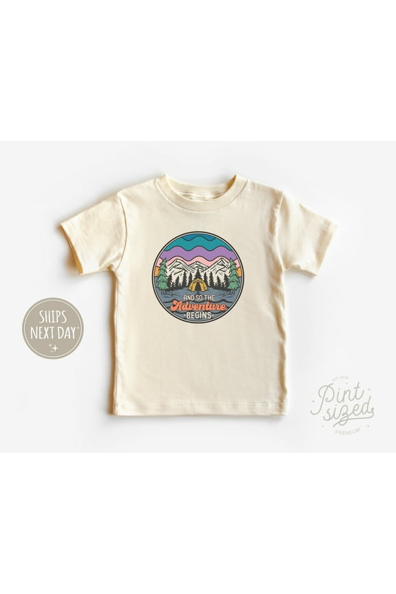 The Adventure Begins Toddler Shirt, Retro Announcement Tee, Camping Kids Shirt TODDLER SHORT SLEEVE TEE BELLA CANVAS 3001T