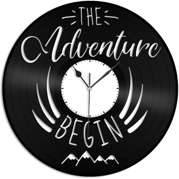 The Adventure Begins Vinyl Wall Clock,Vinyl Record Clock Wall Art Unique Room Decorations Handmade Gift