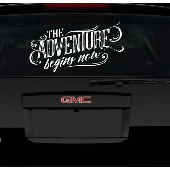 The Adventure begins now: Wall or Window Decal ~ 13" x 24" (White)