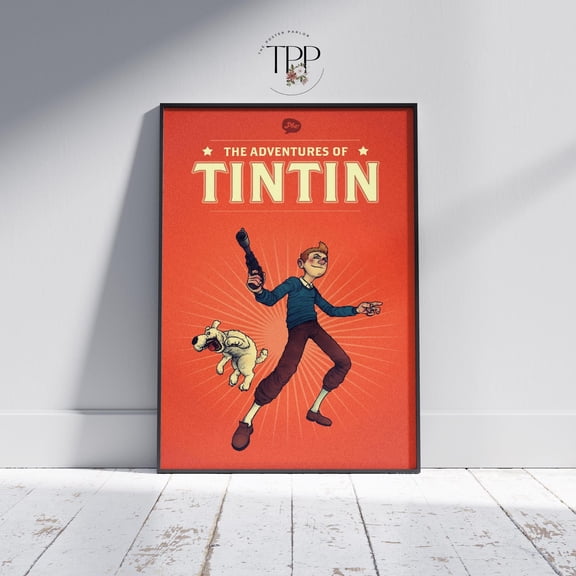 The Adventures of Tintin Retro Comic Poster Tintin and Snowy Action Scene Vintage Cartoon Wall Art for Fans and Kids Room 8x12 UNFRAMED