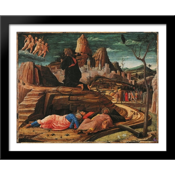 The Agony in the Garden 34x28 Large Black Wood Framed Print Art by Andrea Mantegna