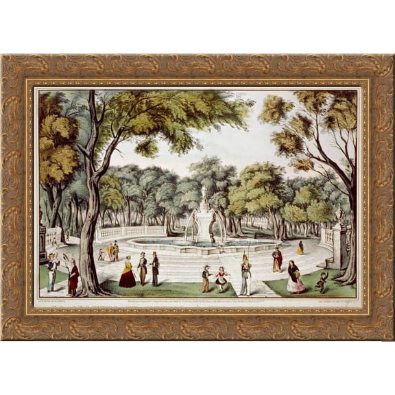 The Alameda of Mexico City 24x18 Gold Ornate Wood Framed Canvas Art by Currier and Ives