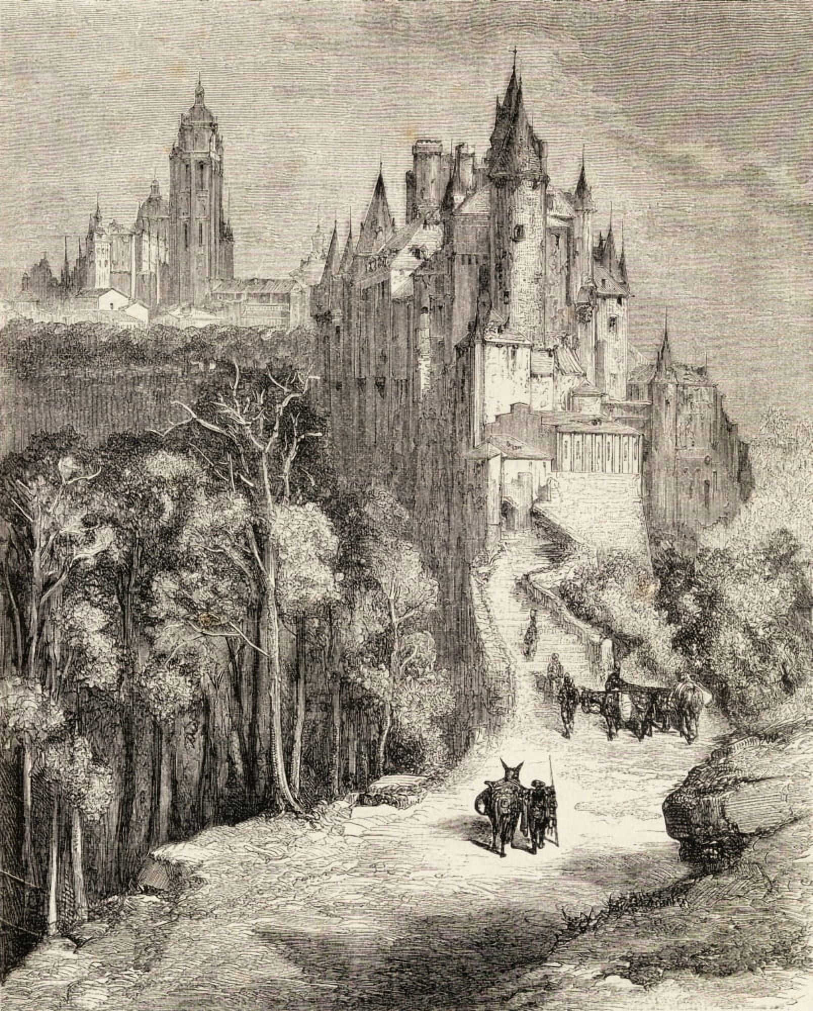 The Alcazar And Cathedral Segovia Spain In The 19Th Century From El Mundo En La Mano Published 1878 Canvas Art - Ken Welsh Design Pics (13 x 16)