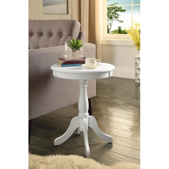 The Alger White Finish Accent Table with Wooden Round Top & Apron
