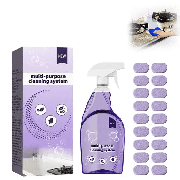 The All-In-One Multi Purpose Cleaning System with Cleaning Tablets - Cleaning Spray for Every Stain - Cleaner(1 Bottle+18Tablet)