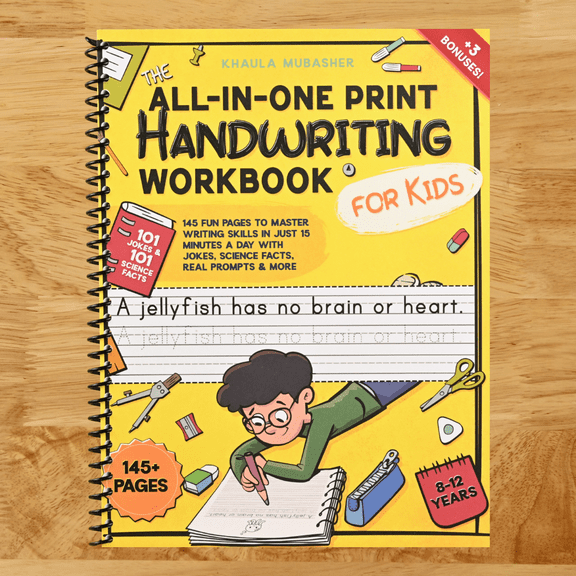 The All-in-One Print Handwriting Workbook for Kids: 145 Fun Pages to Master Writing Skills in Just 15 Minutes a Day with Jokes, Science Facts, Real Prompts & More