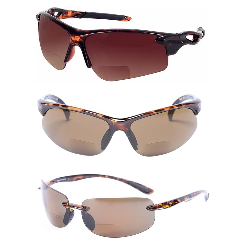 "The Allstars" 3 Pair Assortment of Bifocal Sport Wrap Reading Sunglasses for Men and Women - Tortoise/Tortoise - 2.00