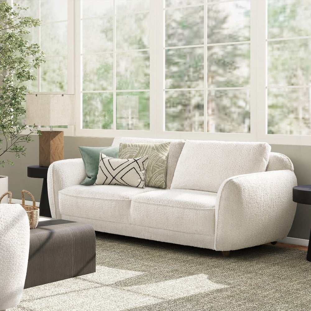 The Alpaca Off-White Chenille 84" Puffy Arm Sofa Featuring Easy-Clean Back Cushions