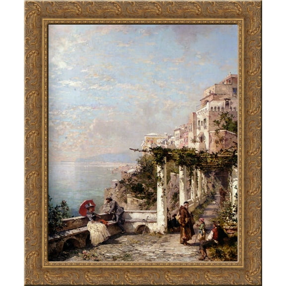 The Amalfi Coast 24x20 Gold Ornate Wood Framed Canvas Art by Franz Richard Unterberger