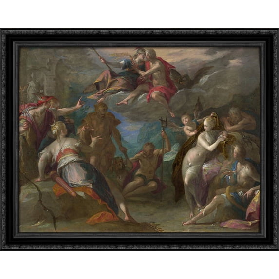 The Amazement of the Gods 34x28 Large Black Ornate Wood Framed Canvas Art by Hans von Aachen
