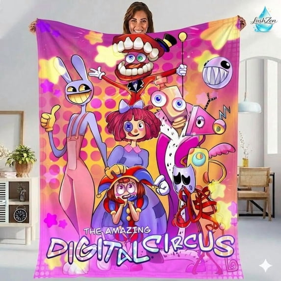 The Amazing Digital Circus Flannel Blanket, Colorful Character Collage ...