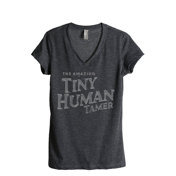 The Amazing Tiny Human Tamer Women's Fashion Relaxed V-Neck T-Shirt Tee Charcoal Grey Small