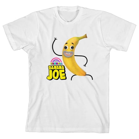 The Amazing World Of Gumball Banana Joe Waving Youth White Crew Neck Short Sleeve T-shirt-Medium
