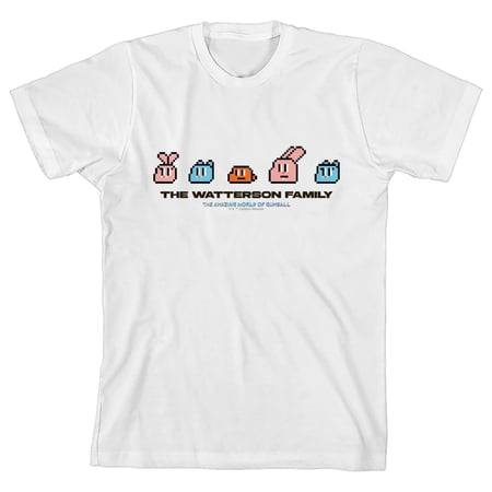 The Amazing World of Gumball Watterson Family Pixel Icons Youth White Short Sleeve Tee-XS