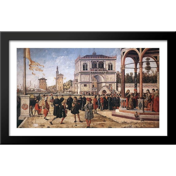 The Ambassadors Return to the English Court 40x24 Large Black Wood Framed Print Art by Vittore Carpaccio