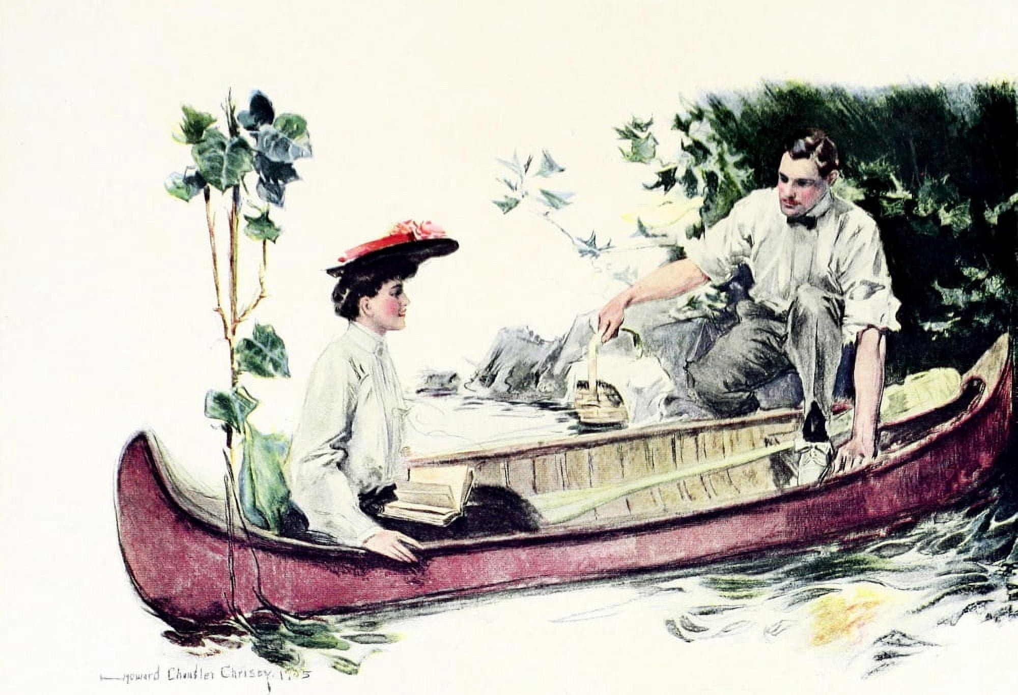 The American Girl 1906 Canoe mates Canvas Art - Howard Chandler Christy (18 x 24)