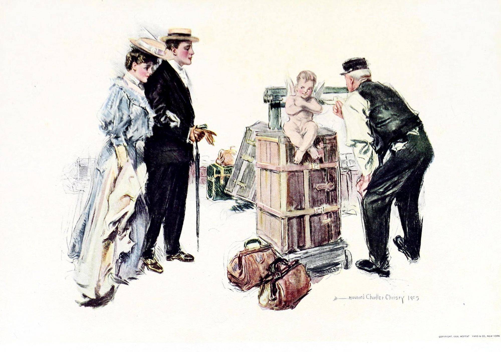 The American Girl 1906 Excess baggage Canvas Art - Howard Chandler Christy (18 x 24)
