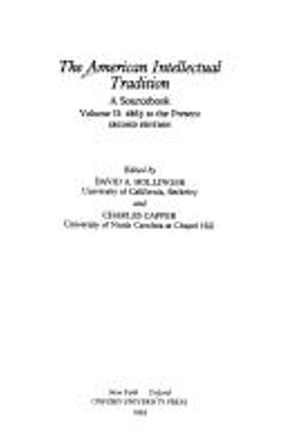 Pre-Owned The American Intellectual Tradition : A SourcebookVolume I: 1630-1865 (Paperback) 9780195077797
