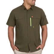The American Outdoorsman Blackfoot River Fishing Shirt, Short Sleeve - Quick Dry, UPF 30 UV Protection, Modern Fit, Breathable Eyelets and Waterproof Chest Zip Multiple Pocket (Jungle Green, Large)