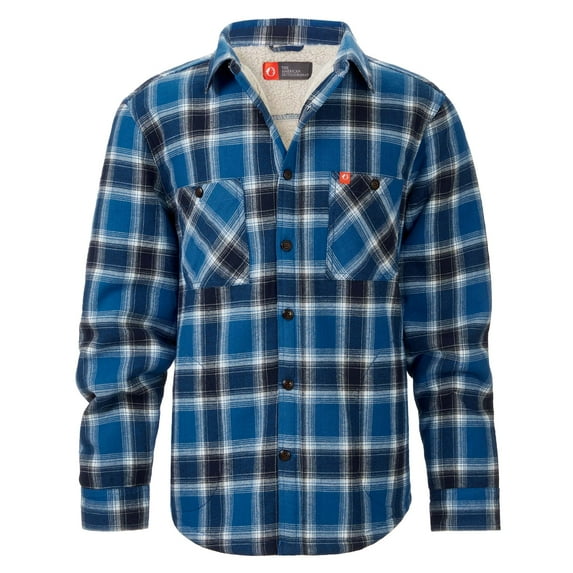 The American Outdoorsman Bonded Flannel Shirt Jacket with Sherpa Fleece Lining for Hiking and Camping (Blue, Medium)