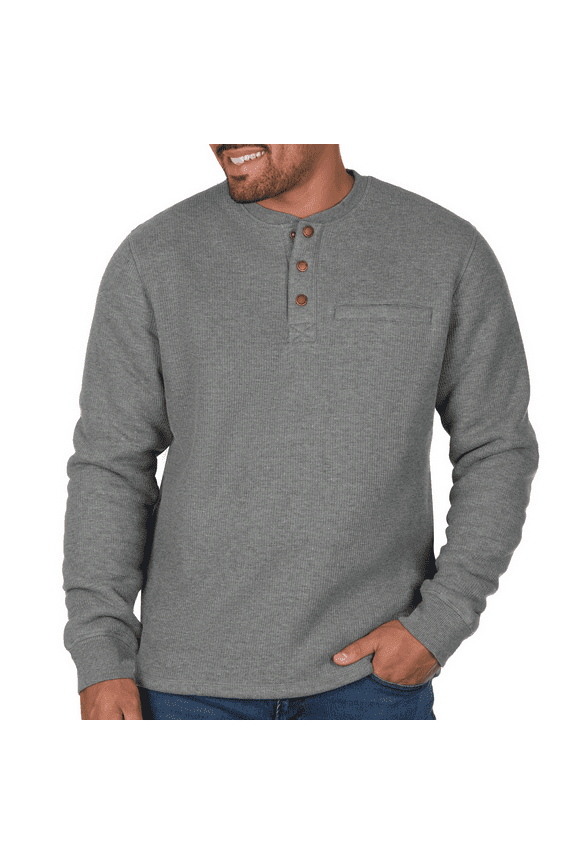 Long-Sleeve Sherpa Lined Waffle Henley Shirts For Men (Shale Heather, XL)