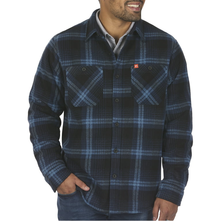 The American Outdoorsman Men's Bonded Polar Fleece Lined Plaid Flannel  Shirt Jacket, Perfect For The Outdoors (Navy/Blue, Medium)