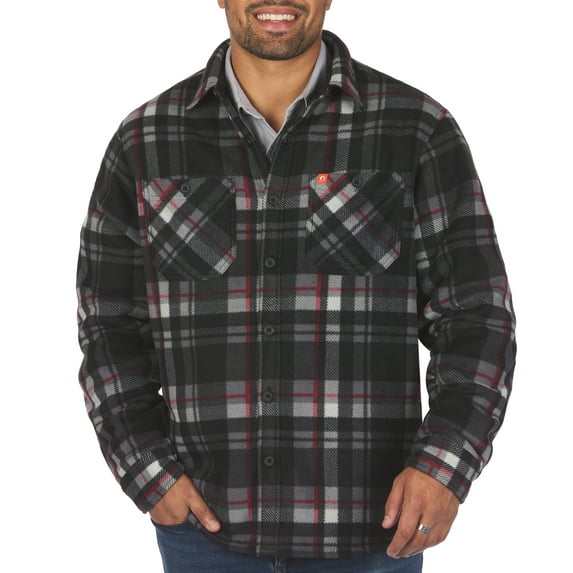 The American Outdoorsman Men's Bonded Sherpa Fleece Lined Flannel Print Polar Fleece Shirt Jacket (Black/Grey, Large)