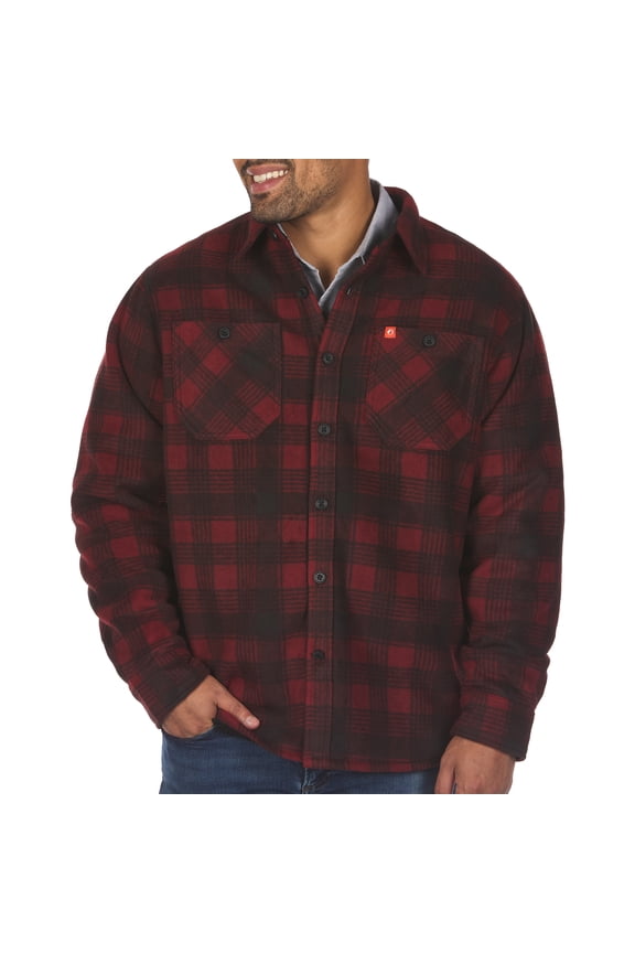 Men's Bonded Sherpa Fleece Lined Flannel Print Polar Fleece Shirt Jacket (Red Plaid, XL)