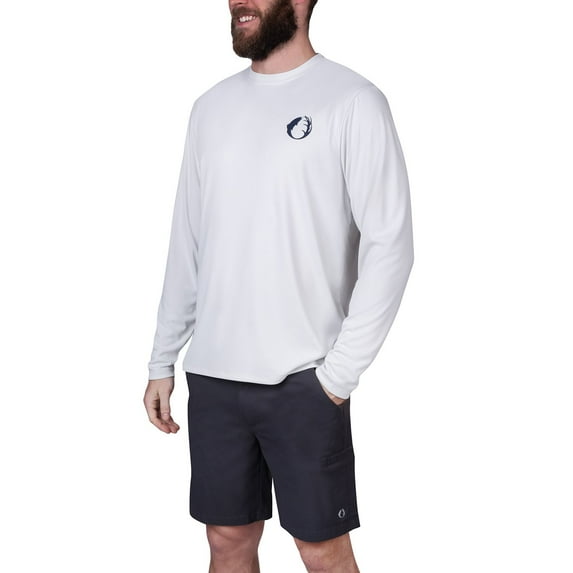 The American Outdoorsman Men's Lightweight UPF 50+ UV Sun Protection Outdoor Long Sleeve Breathable Water Print Shirt (Flag - Fog Grey, Medium)