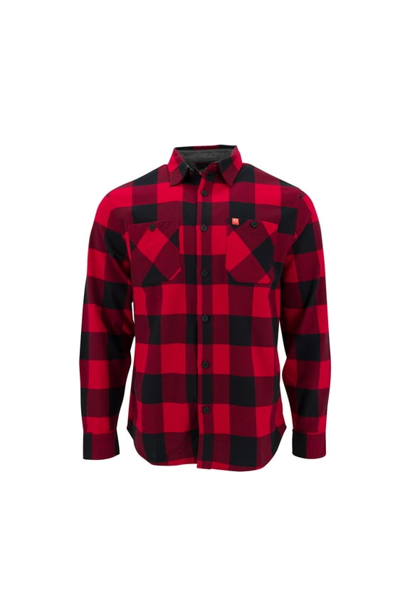Men's Long Sleeve Heavyweight Plaid Flannel Button Down Shirt, Perfect For The Fall Winter Cold (Red/Black, XL)