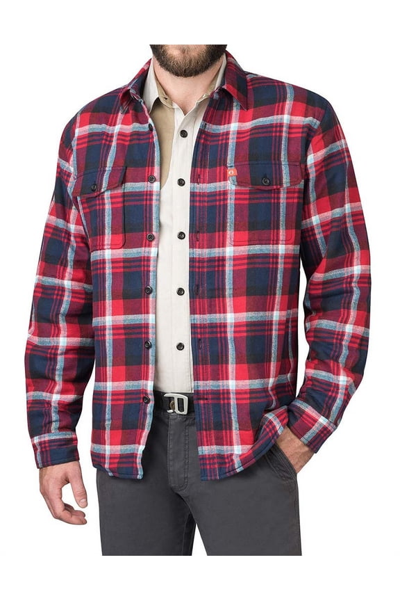 Polar Fleece-Lined Flannel Shirt Jacket (Large, Red Orange) (Red Aqua, Large)