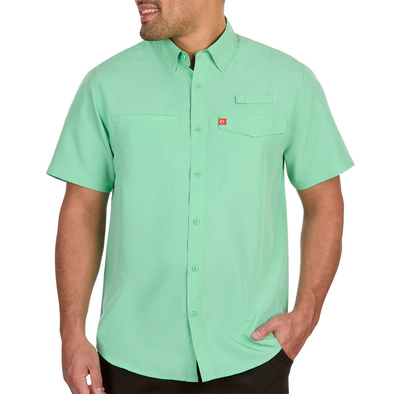 The American Outdoorsman Poly Grid Fishing Short Sleeve Shirt for Men -  UP40 Protection, Quick-Dry, Ultra Lightweight (Cascade, XL)